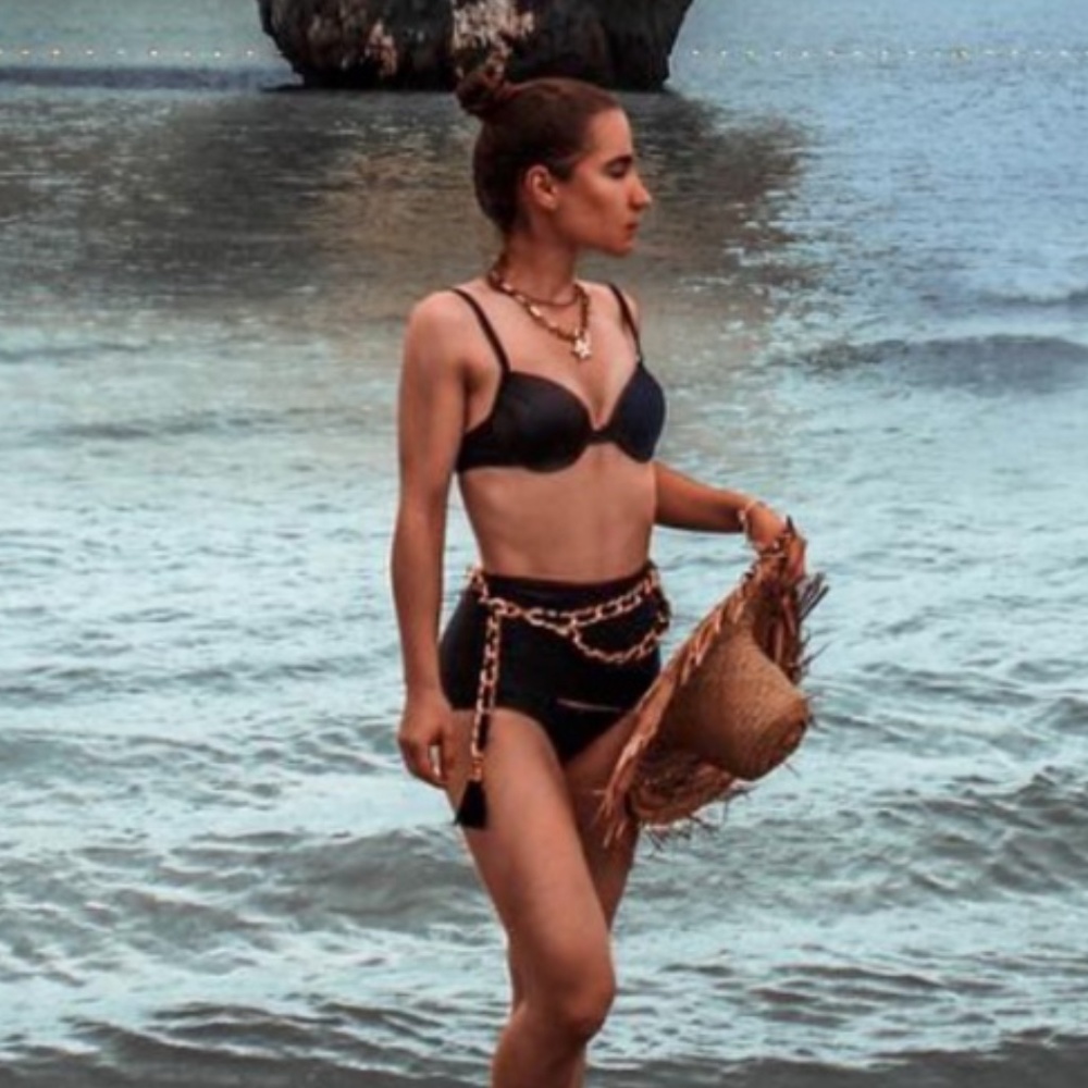 2 pieces bikini black vintage high bottom beach